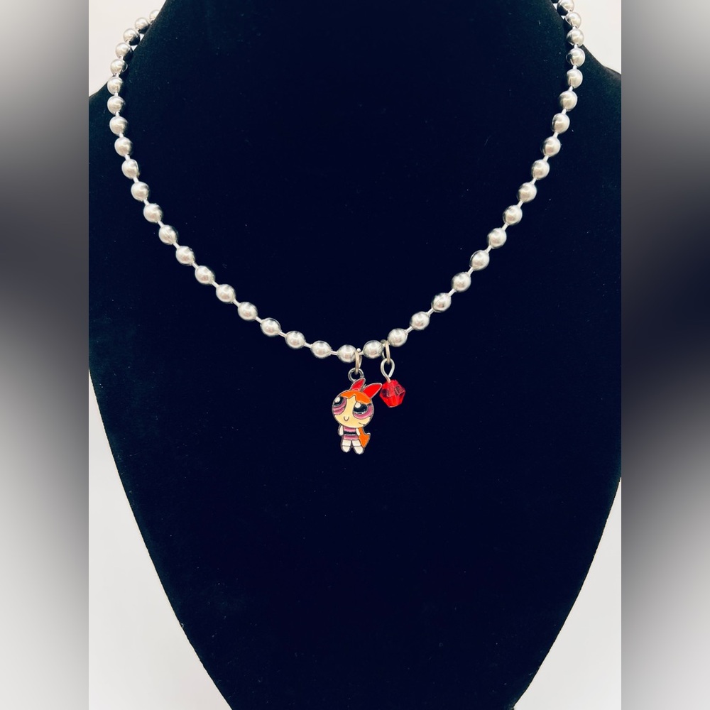 Vintage Cartoon Network Power Puff Girls Blossom Ball Chain Choker Necklace 15in